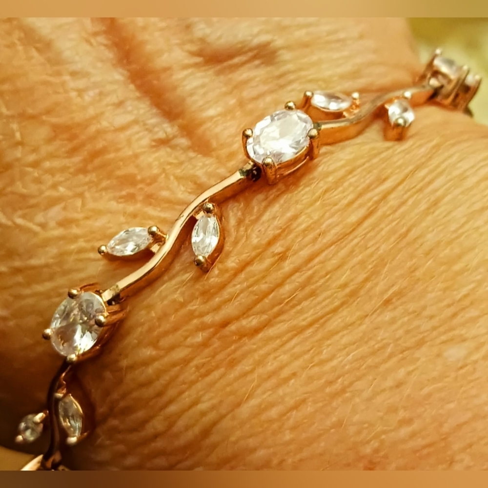 Rose Gold Toned Leaf Bracelet, 8" length - Picture 4 of 6